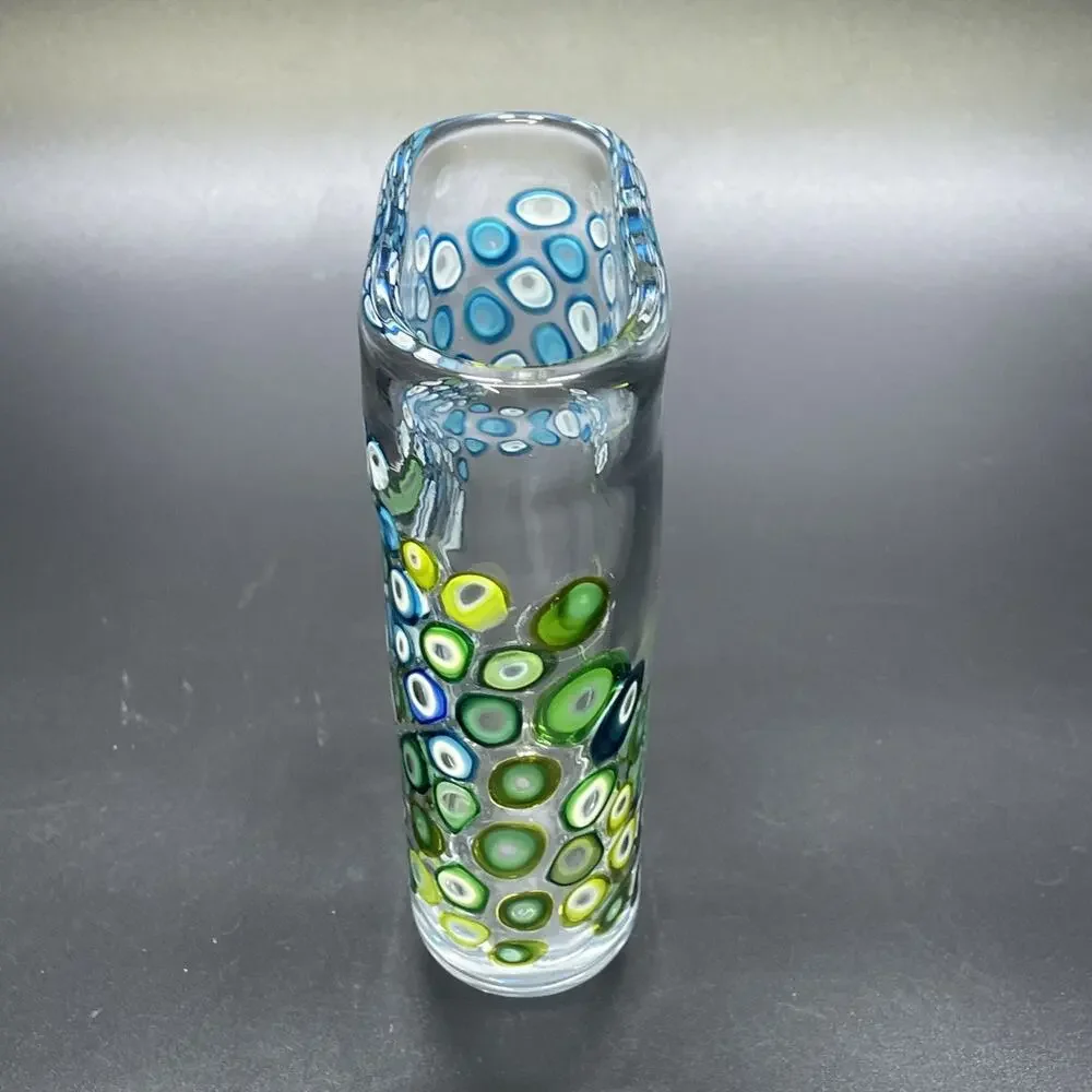 Jeffrey P'an Studio Art Glass Murrine Vase Hand Blown Millefiori Multicolor